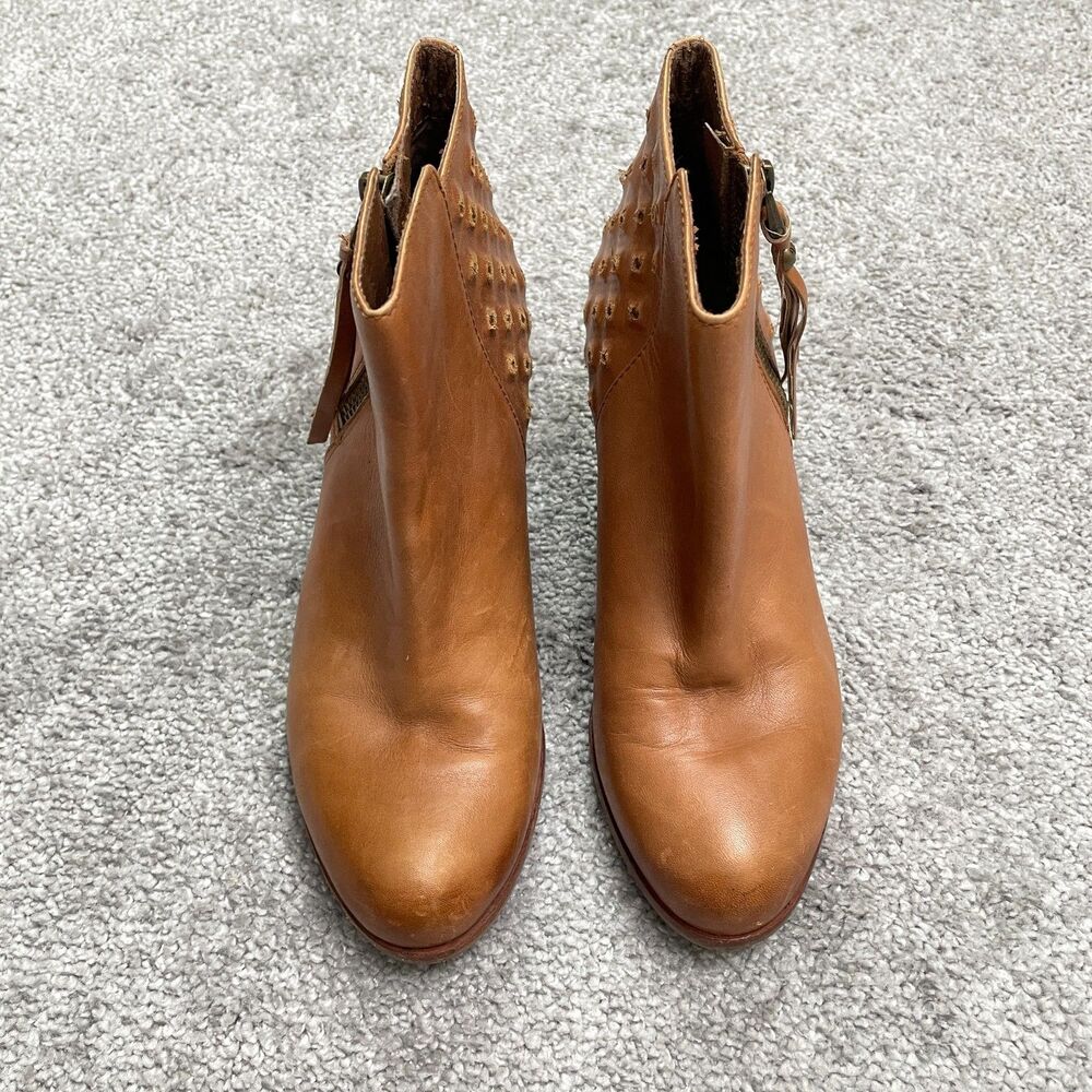 Sam Edelman Lucille Leather Ankle Boots Womens 6.5M Brown Studded Block Heels